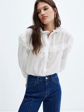 Mango Embroidered Ruffle Detail
Blouse - White Cottagecore Romantic
Top SZ M